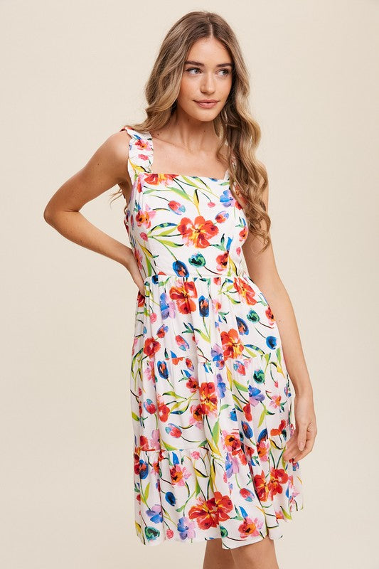 Gaetana Flower Print Square Neck Dress