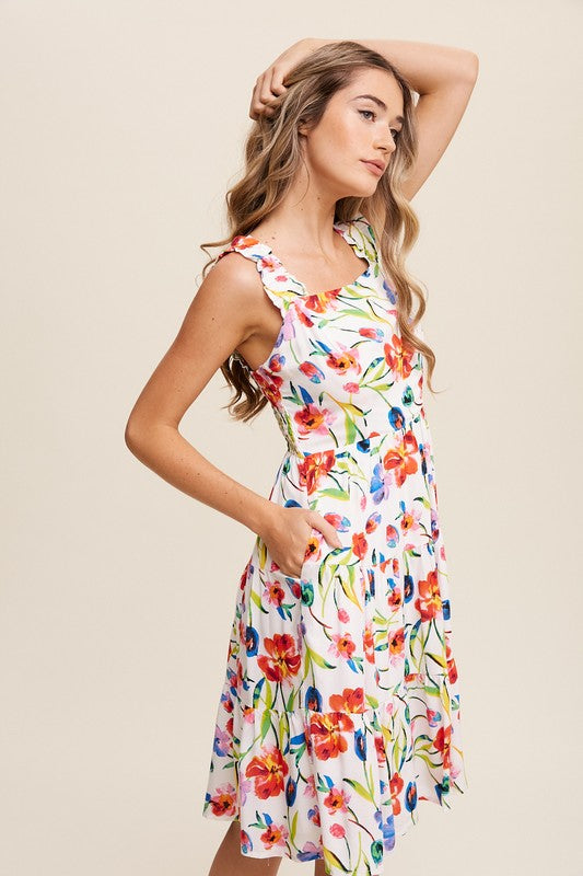 Gaetana Flower Print Square Neck Dress