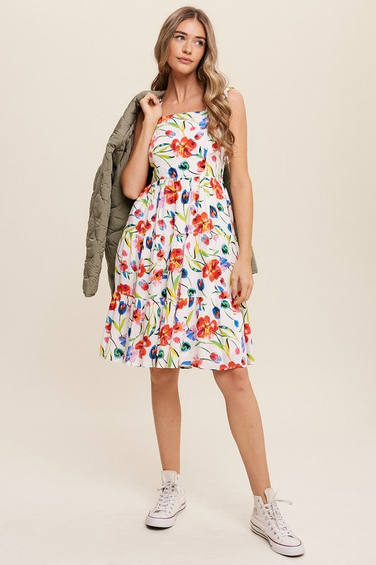 Gaetana Flower Print Square Neck Dress