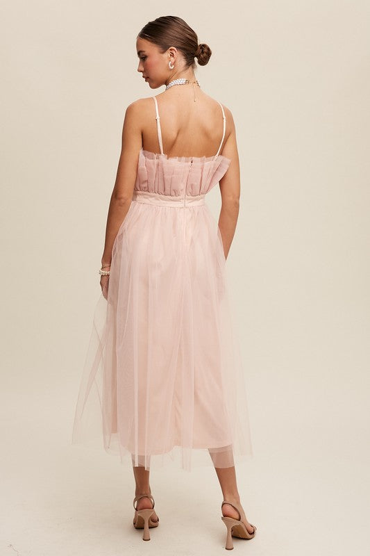 Elora Paper Bag Frill Tulle Maxi Dress