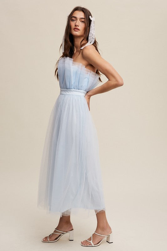 Elora Paper Bag Frill Tulle Maxi Dress