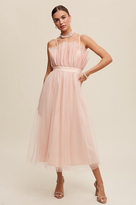 Elora Paper Bag Frill Tulle Maxi Dress