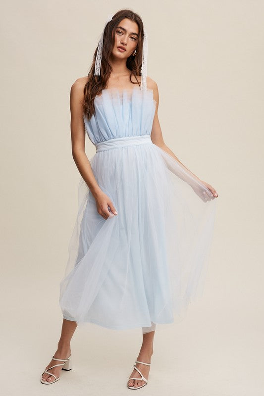 Elora Paper Bag Frill Tulle Maxi Dress