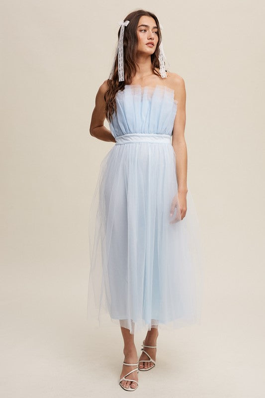 Elora Paper Bag Frill Tulle Maxi Dress