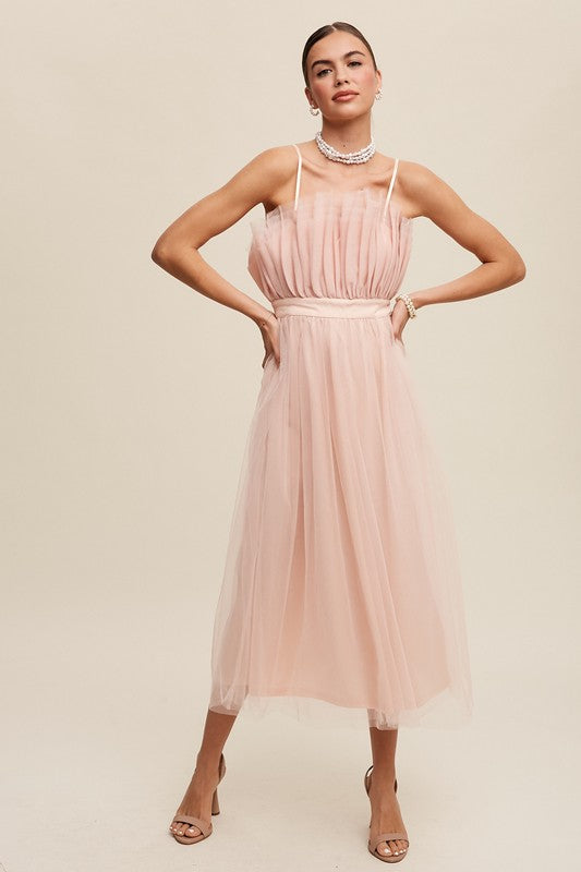 Elora Paper Bag Frill Tulle Maxi Dress