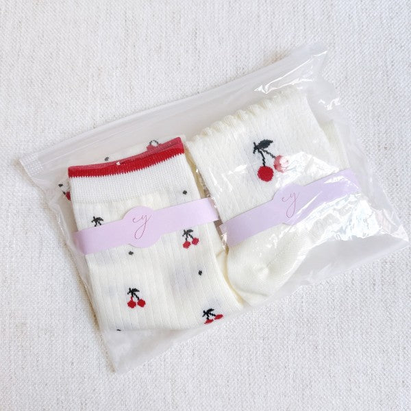 Packaged Cherries All Over Sock Set of 2 pairs with cherry designs.