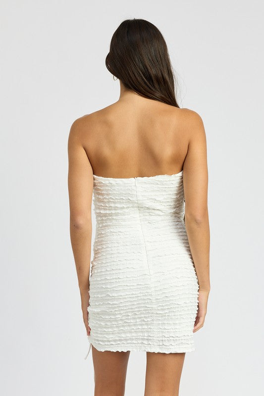 Elina Ruched Mini Tube Dress with Slit