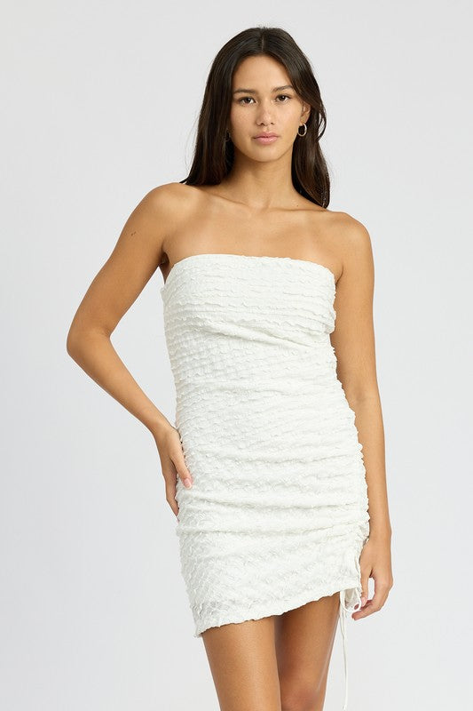 Elina Ruched Mini Tube Dress with Slit