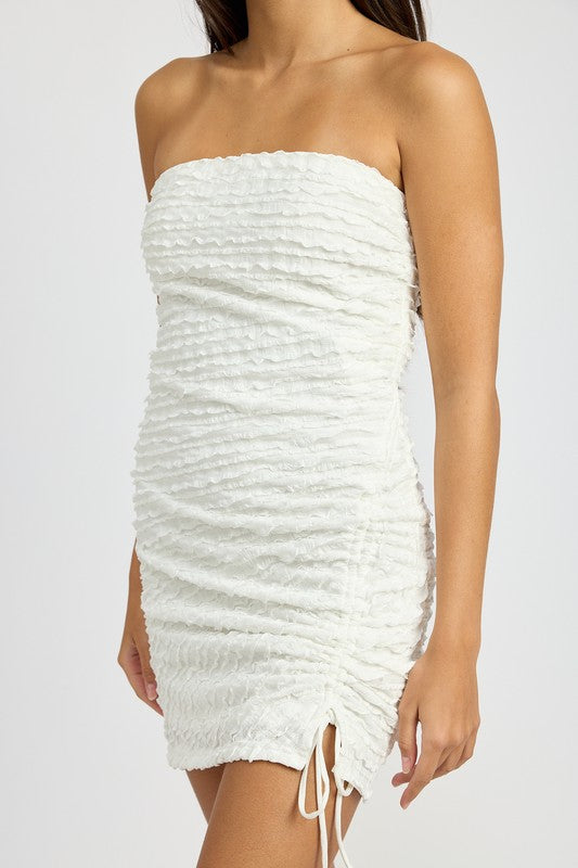 Elina Ruched Mini Tube Dress with Slit