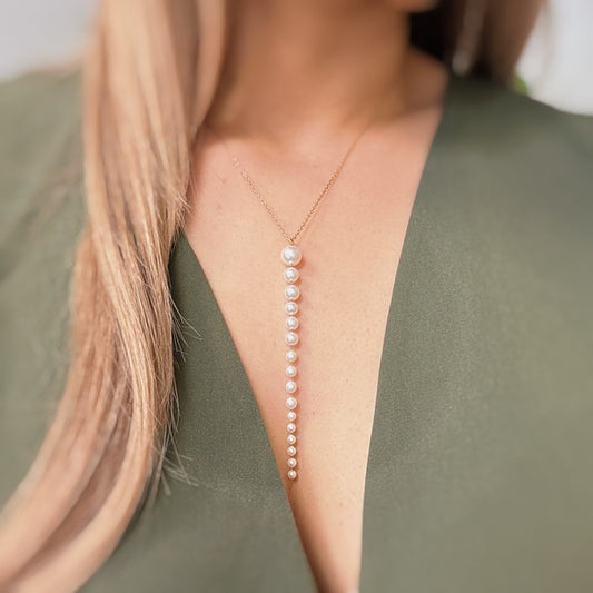 Audre Gradiant Long Pearl Drop Necklace