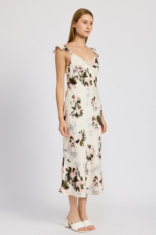 Havilah Floral Midi Dress with Lace Detail