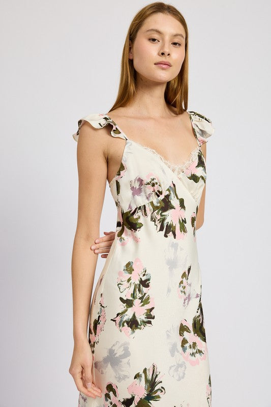 Havilah Floral Midi Dress with Lace Detail