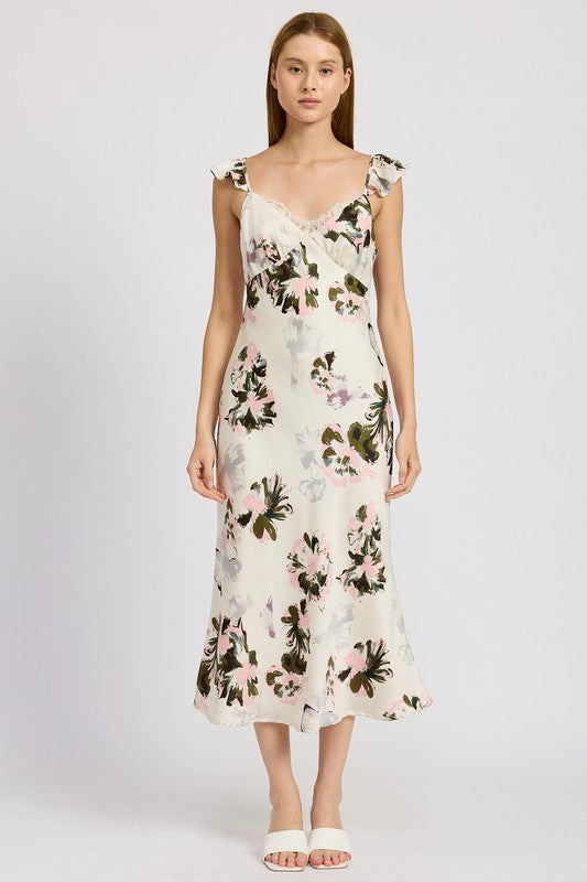 Havilah Floral Midi Dress with Lace Detail