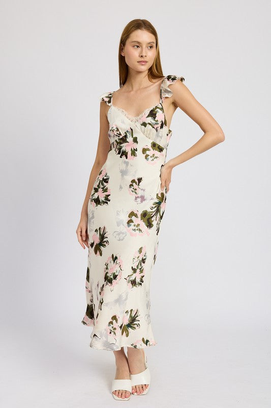 Havilah Floral Midi Dress with Lace Detail