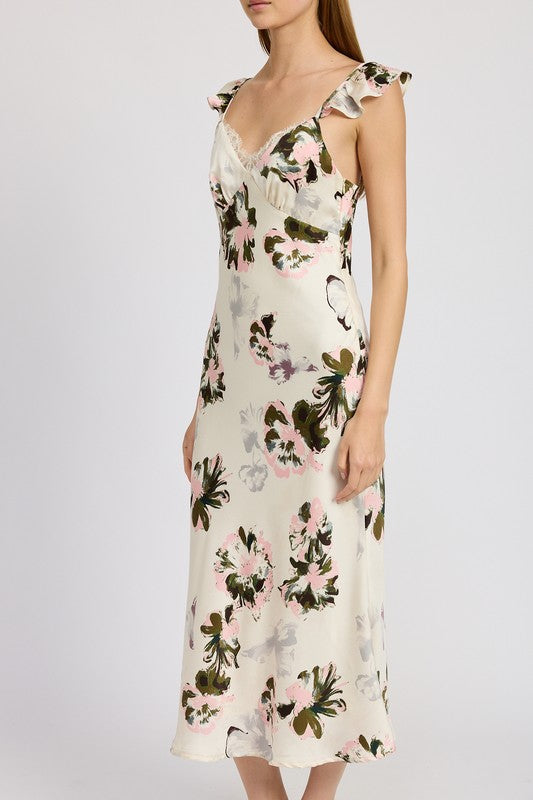 Havilah Floral Midi Dress with Lace Detail