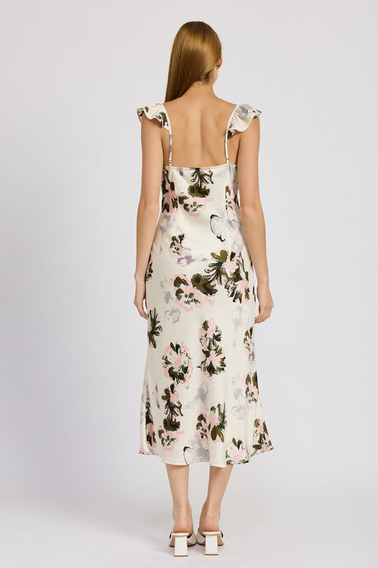 Havilah Floral Midi Dress with Lace Detail