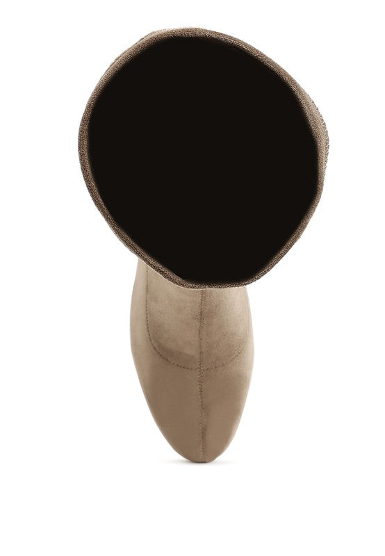 Sinaloa Microfiber Knee High Boots Taupe top view showing stretch shaft