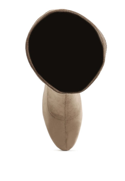 Sinaloa Microfiber Knee High Boots Taupe top view showing stretch shaft