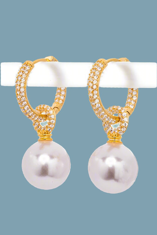 Judy CZ Hoop Pearl Drop Earrings