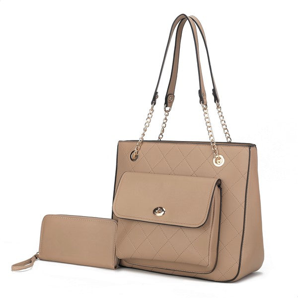 Quilted MKF Jenna Shoulder Bag in Nude with matching wallet by Mia K.