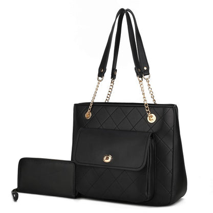 MKF Jenna Shoulder Bag and Wallet by Mia K in Black with gold hardware and zipper closure.