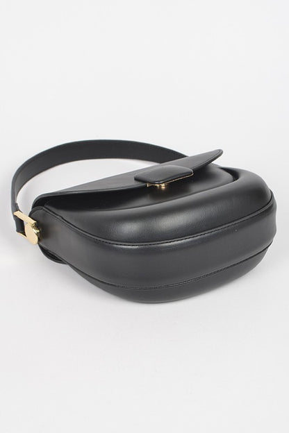 Black Quinn Convertible Shoulder Bag lying flat to display the bottom and structure.