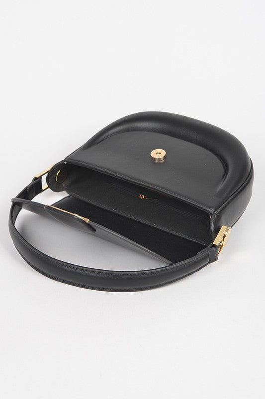Black Quinn Convertible Shoulder Bag lying flat, open to show inside compartments.
