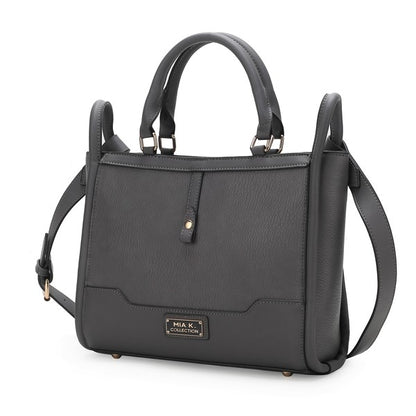 Charcoal Melody Vegan Leather Tote with gold-tone accents and top handle.