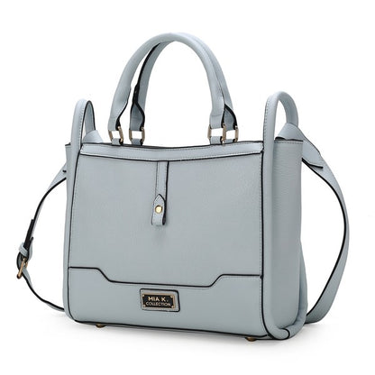 Light Blue Melody Vegan Leather Tote with zip closure and adjustable strap.