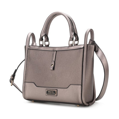 Pewter Melody Vegan Leather Tote with structured body and zip closure.