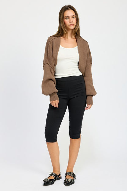 Full body look of Jericha Oversized Shrug Cardigan in coffee with leggings