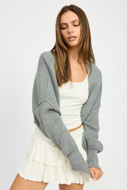 Jericha Oversized Shrug Cardigan in gray with slouchy fit and wide sleeves