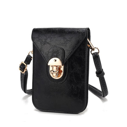 Black MKF Havana vegan leather phone crossbody bag.