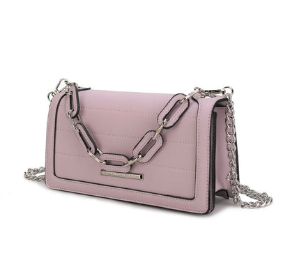 Lavender MKF Dora Crossbody Bag with silver-tone hardware and structured design.
