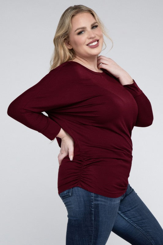 Hannah Curvy Plus Luxe Rayon Boat Neck 3/4 Sleeve Top