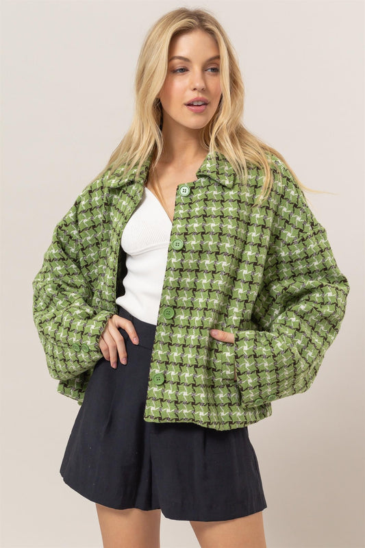 Imani Tweed Plaid Button Up Collared Neck Jacket