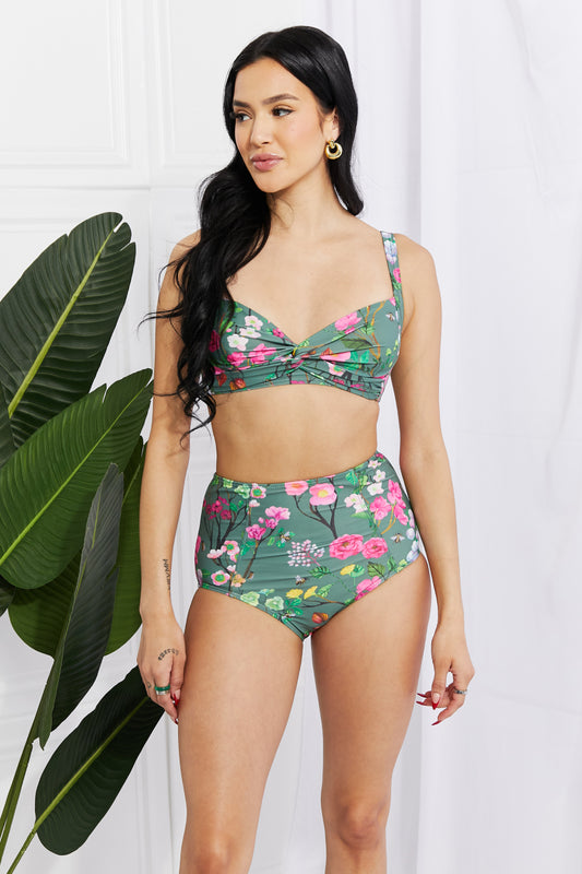 Finley Take A Dip Twist High-Rise Bikini in Sage By Marina West Swim