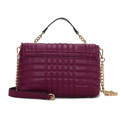 Back view of MKF Lola Burgundy Bag highlighting smooth texture and classic structure.