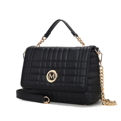 MKF Lola Quilted Vegan Leather Shoulder Bag in Black with gold-tone hardware and top handle.