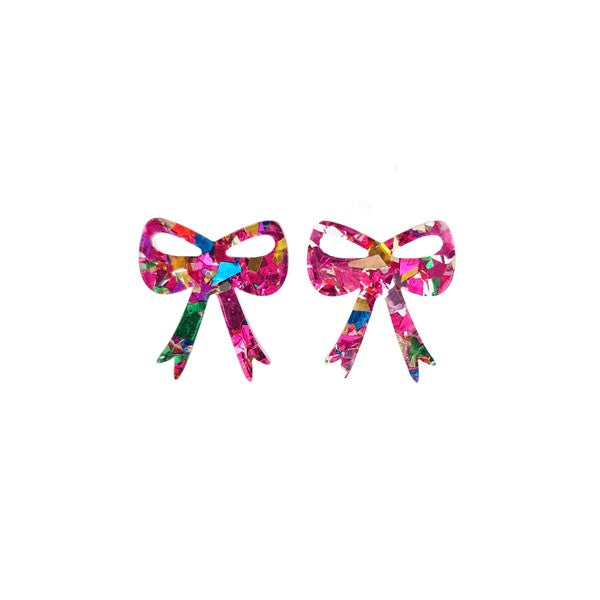 Confetti Bow Studs in Hot Pink