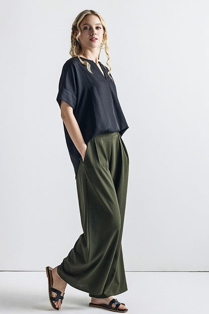 Ember Crepe Wide Leg Pants in olive front view wide-leg shape