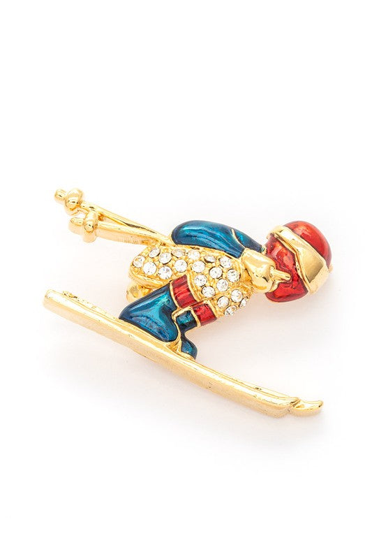 Crystal Skier Brooch