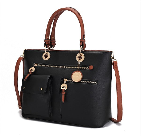 A classic Black-Cognac version of the Julia Satchel, featuring gold-tone hardware and a stylish dual-tone contrast.