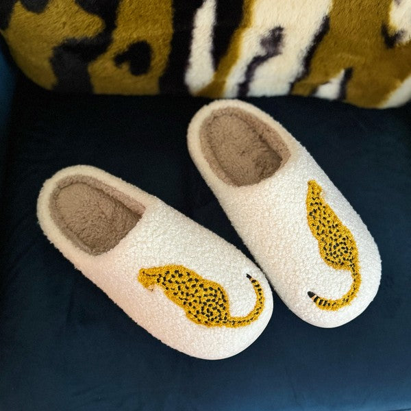 Cheetah print lounge slippers.