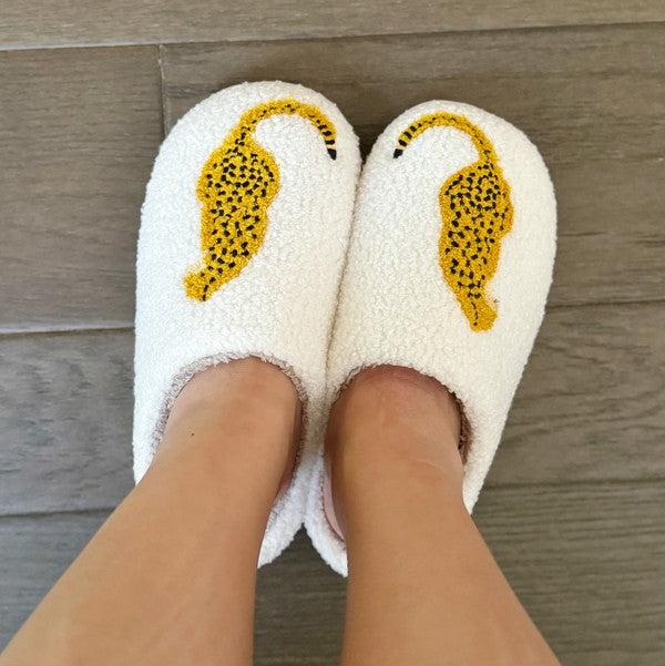 Cheetah print lounge slippers.