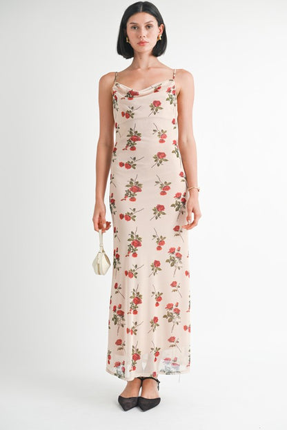 Full body view of Rieka Rose Floral Maxi Dress styled with heels for a romantic look.