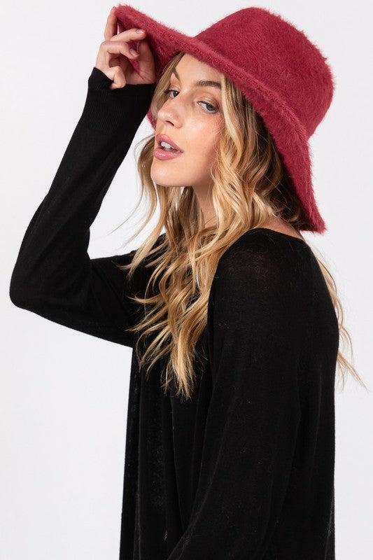 Halsey Fuzzy Fall Fedora Hat in Burgundy, rich fall color with fuzzy finish and fedora shape