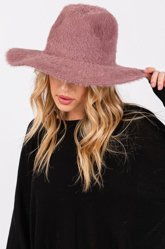 Halsey Fuzzy Fall Fedora Hat in Mauve, cozy textured fabric and structured crown