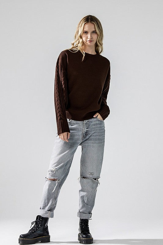 Relaxed fit chocolate brown Jodie sweater styled casual