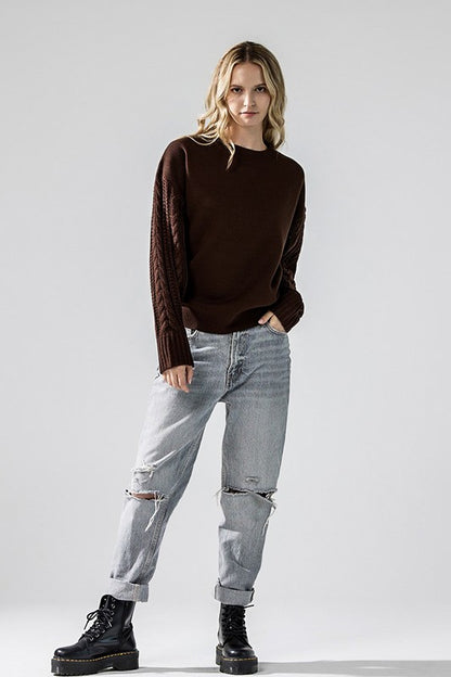 Relaxed fit chocolate brown Jodie sweater styled casual